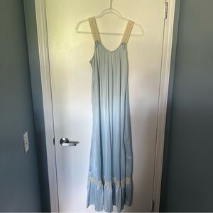 St. Michael 70s Full Length Loose Fit Light Blue Sleep Dress with Lace details